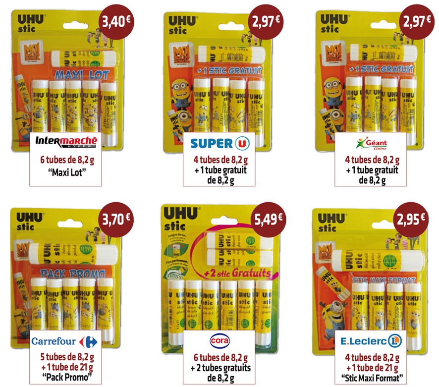 Pack 3 bâtons de colle 21 g + 1 bâton de colle UHU 8 g offert sur