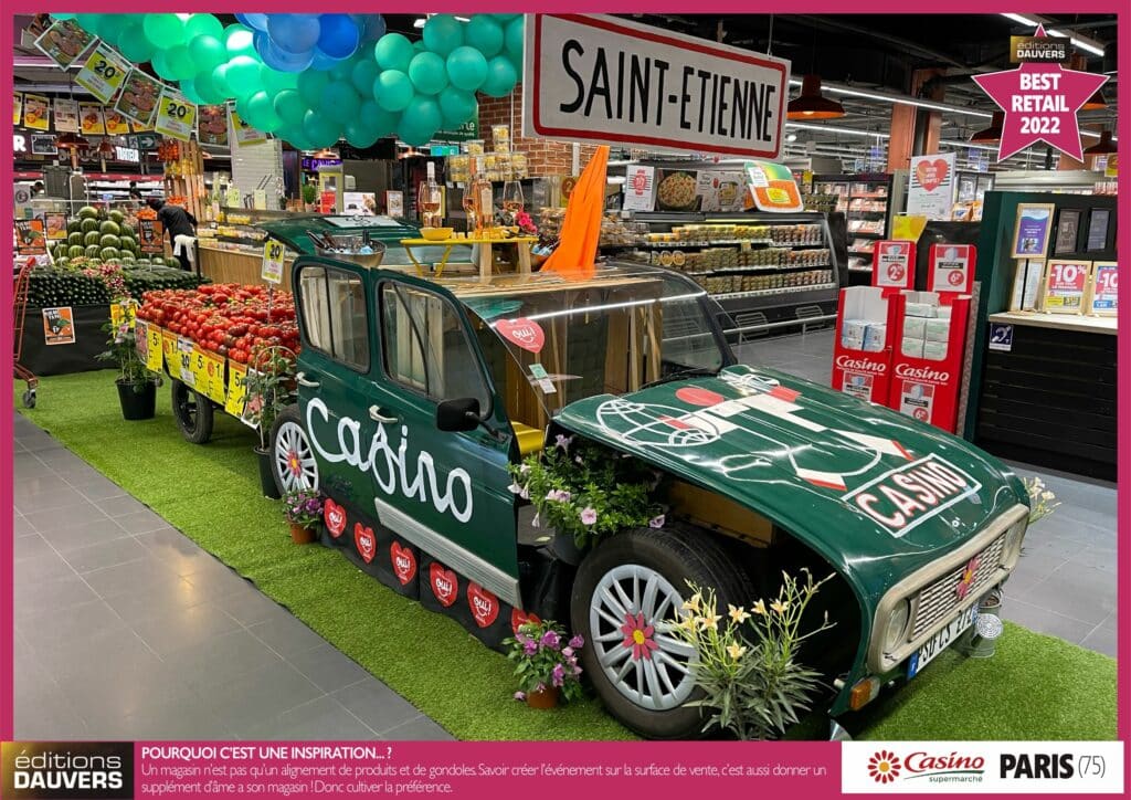 A dramatic retail display showcasing products in a theatrical setting, highlighting the importance of visual merchandising in creating an immersive customer experience